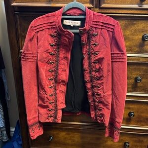 Free People Red Military-Style Embellished Jacket